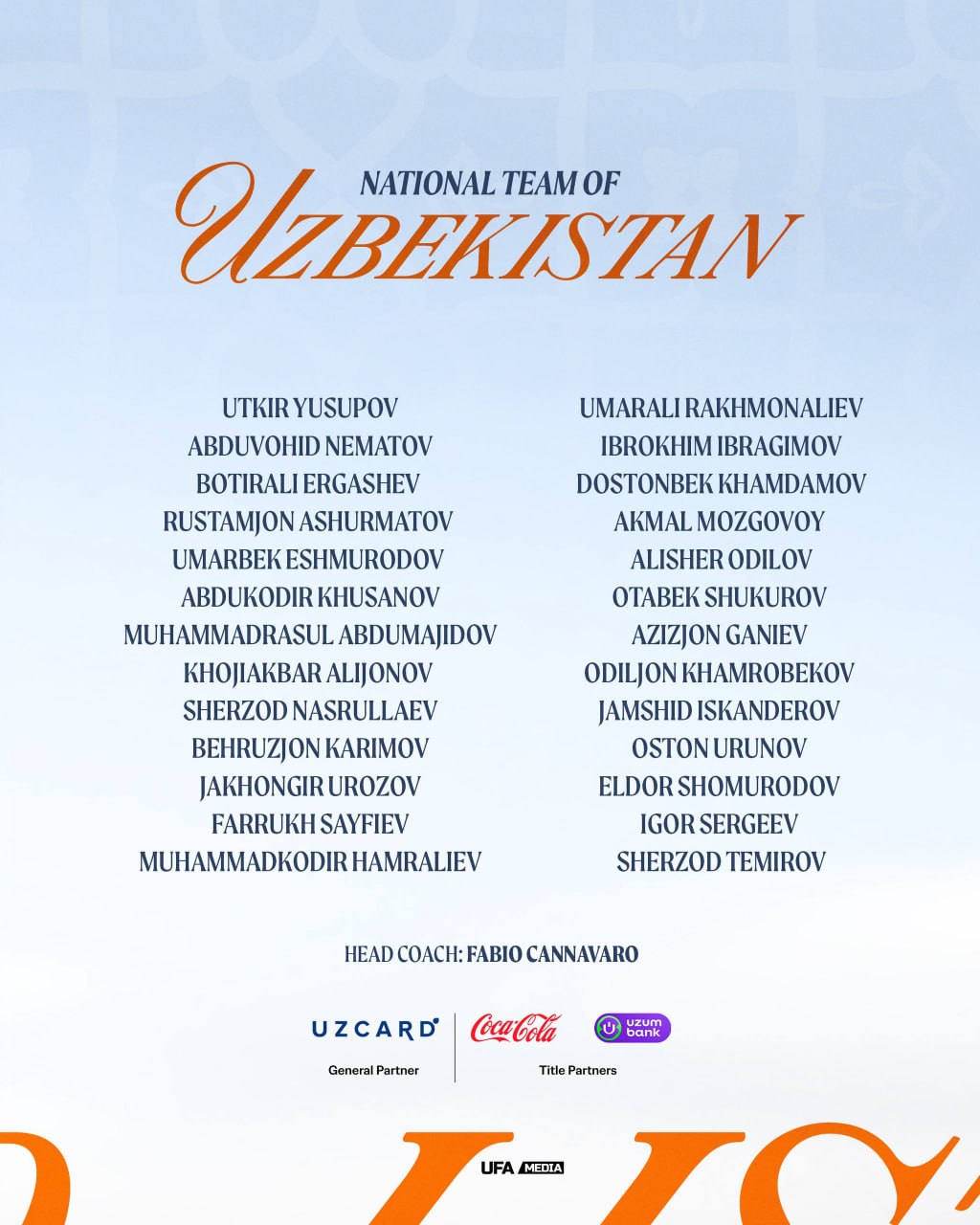 O‘zbekiston terma jamoasining mart oyidagi yig‘iniga chaqirilgan futbolchilar ro‘yxati e’lon qilindi (foto) O‘zbekiston terma jamoasining mart oyidagi yig‘iniga chaqirilgan futbolchilar ro‘yxati e’lon qilindi (foto)